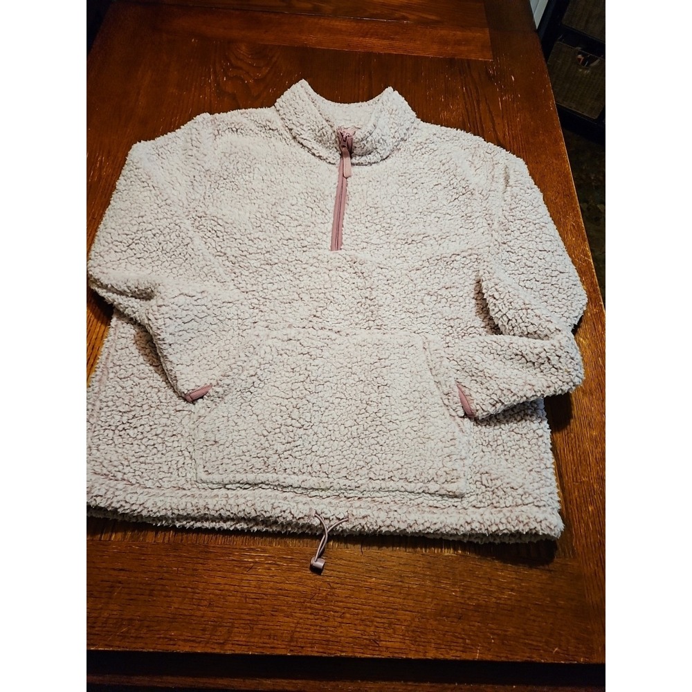 Serra Size L Sherpa 1/4 Zip Pullover Sweater Light Pink Cozy Polyester (A784)